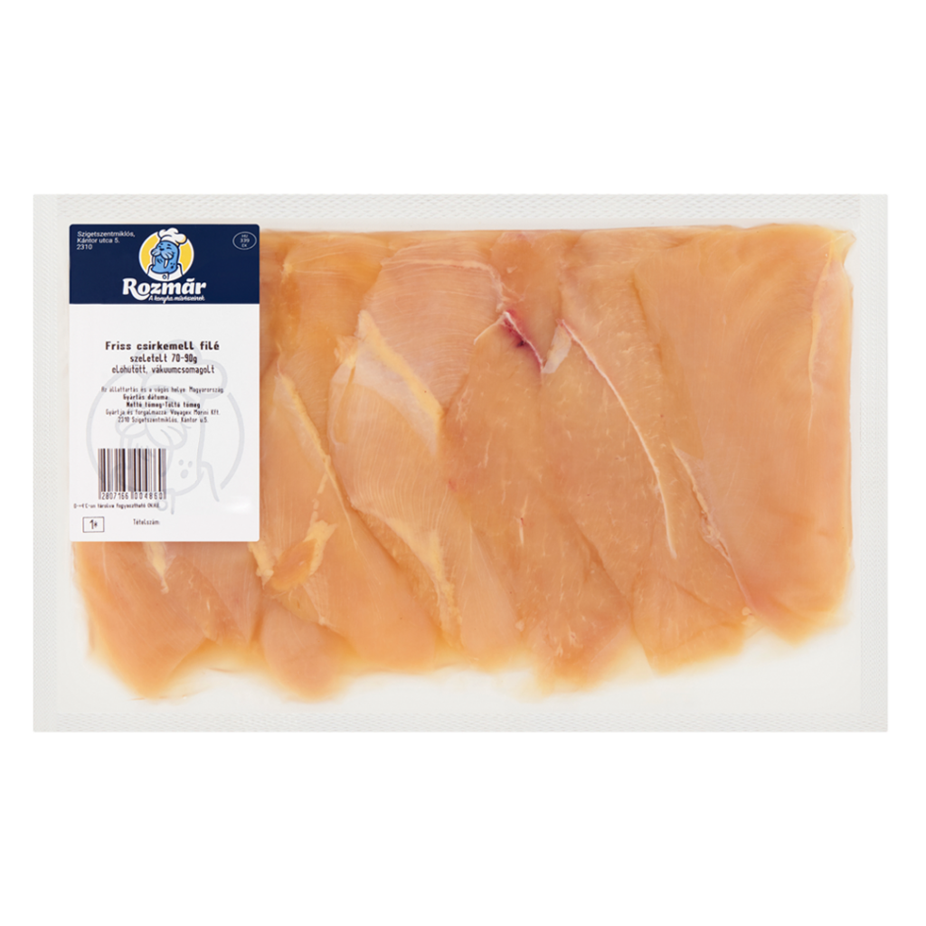 HT Fagyasztott csirkemellfilé szeletelve 90-110g.